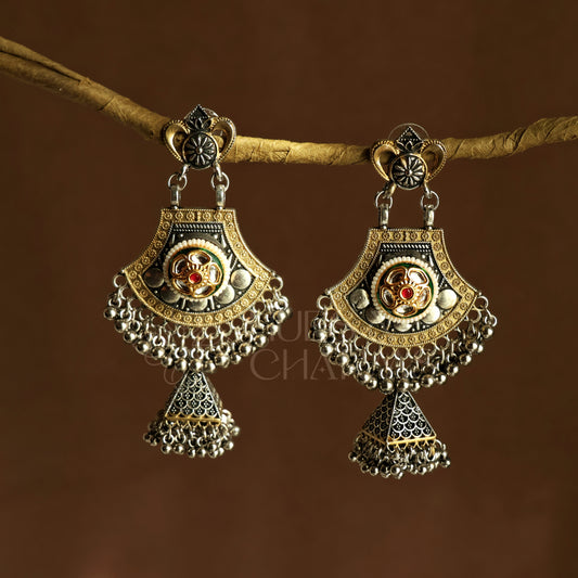 OXIDIZED DUAL TONE SURMAYI JHUMKA EARRINGS