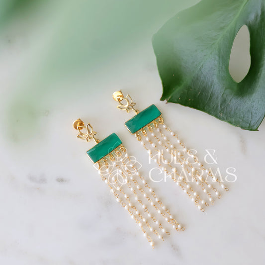 GOLDEN LAYERED LOTUS PEARL EARRINGS  (COLOURS AVAILABLE)
