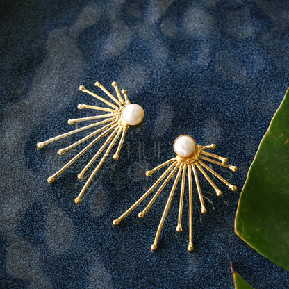 GOLDEN PEARL AURORA RAYS STATEMENT EARRINGS
