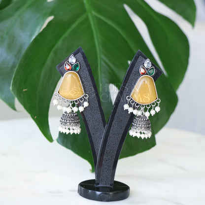 OXIDIZED GLOSSY JHUMKA EARRINGS ( COLOURS AVAILABLE )
