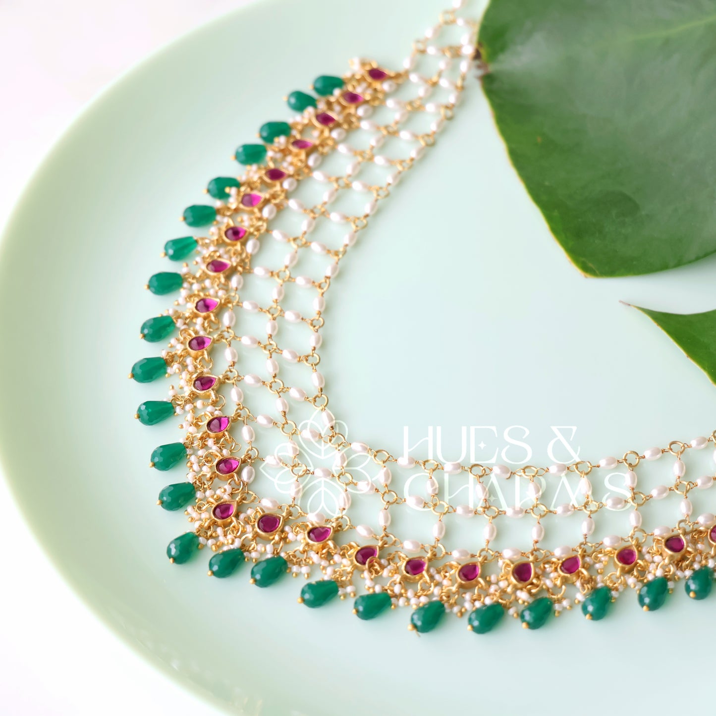 PEARL LAYERED JADAU STATEMENT NECKPIECE |PREMIUM JEWELLERY