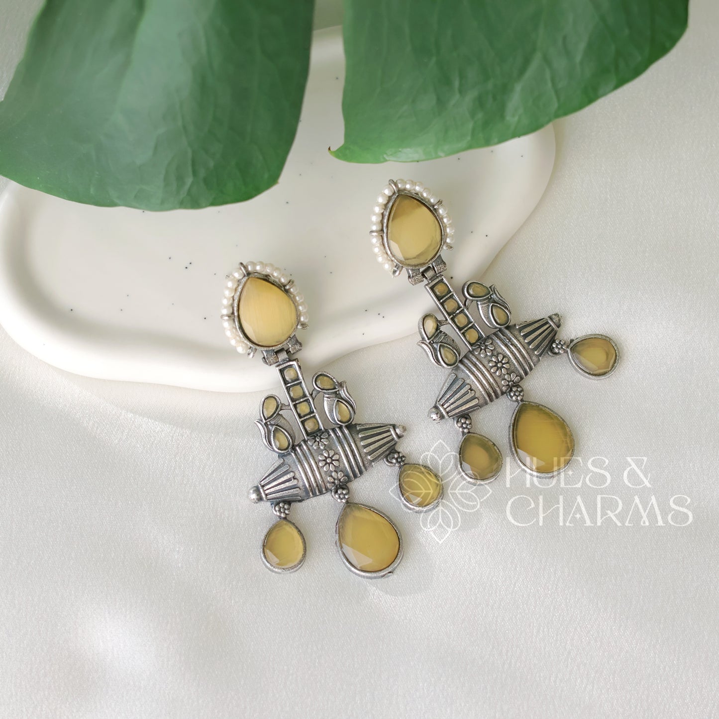 OXIDIZED STATEMENT EARRINGS WITH PEARL DETAILING ( COLOURS AVAILABLE)