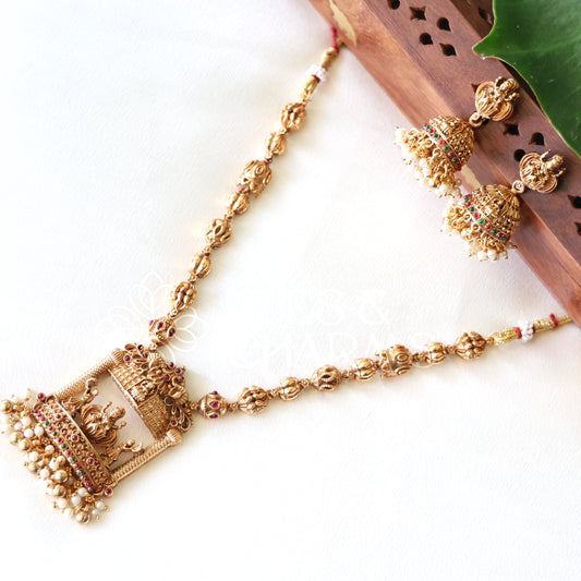 GOLDEN SWARNA LAKSHMI PENDANT NECKLACE SET WITH PEARLS
