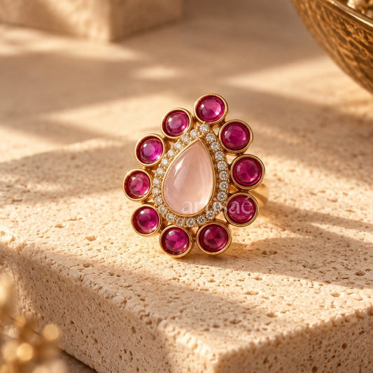 NAQSH CONTEMPORARY RING -ROSE QUARTZ
