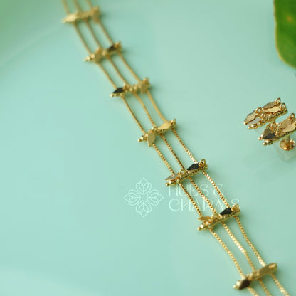 TRADITIONAL STATEMENT 3 LAYER SIMPLE ELAKKATHALI CHOKER SET | GOLD PLATED