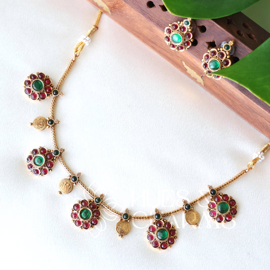 TRADITIONAL LAKSHMI COIN FLORAL NECKLACE SET