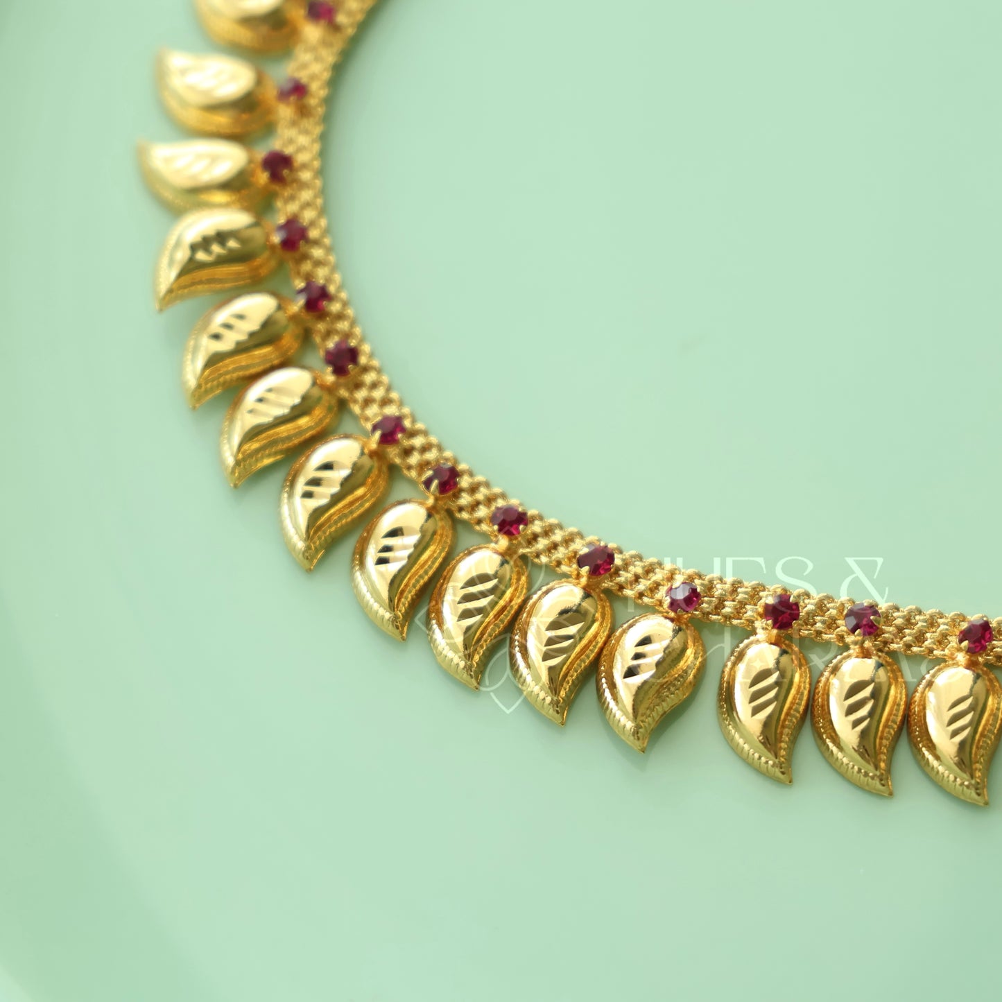 TRADITIONAL MANGO RUBY NECKLACE |GOLD PLATED