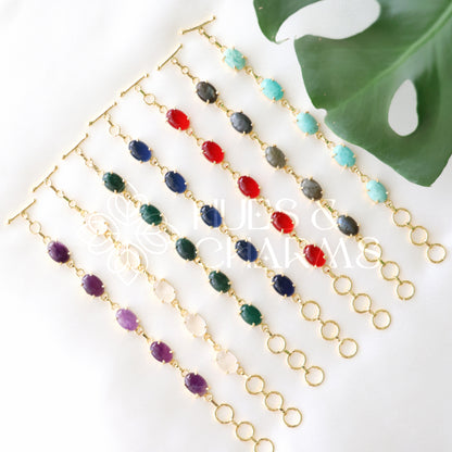GOLDEN OVAL SHAPE STONE ADJUSTABLE BRACELET (COLOURS AVAILABLE)