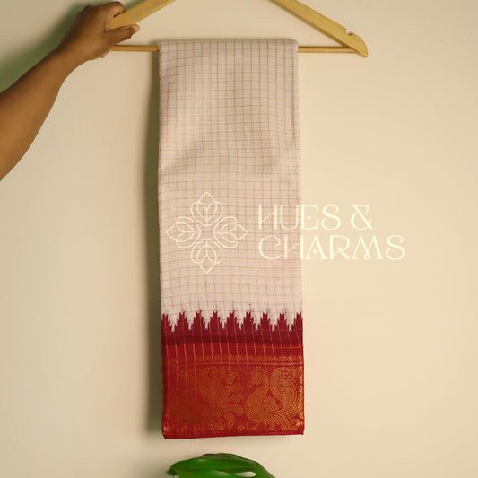 MADURAI SUNGUDI SAREE- RED (OFF WHITE COLOUR )