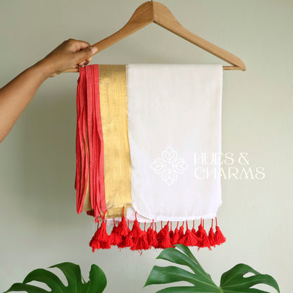 PURE MUL COTTON SAREE - THECHI (OFFWHITE)