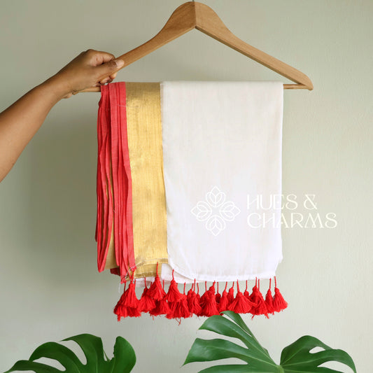 PURE MUL COTTON SAREE - THECHI (OFFWHITE)