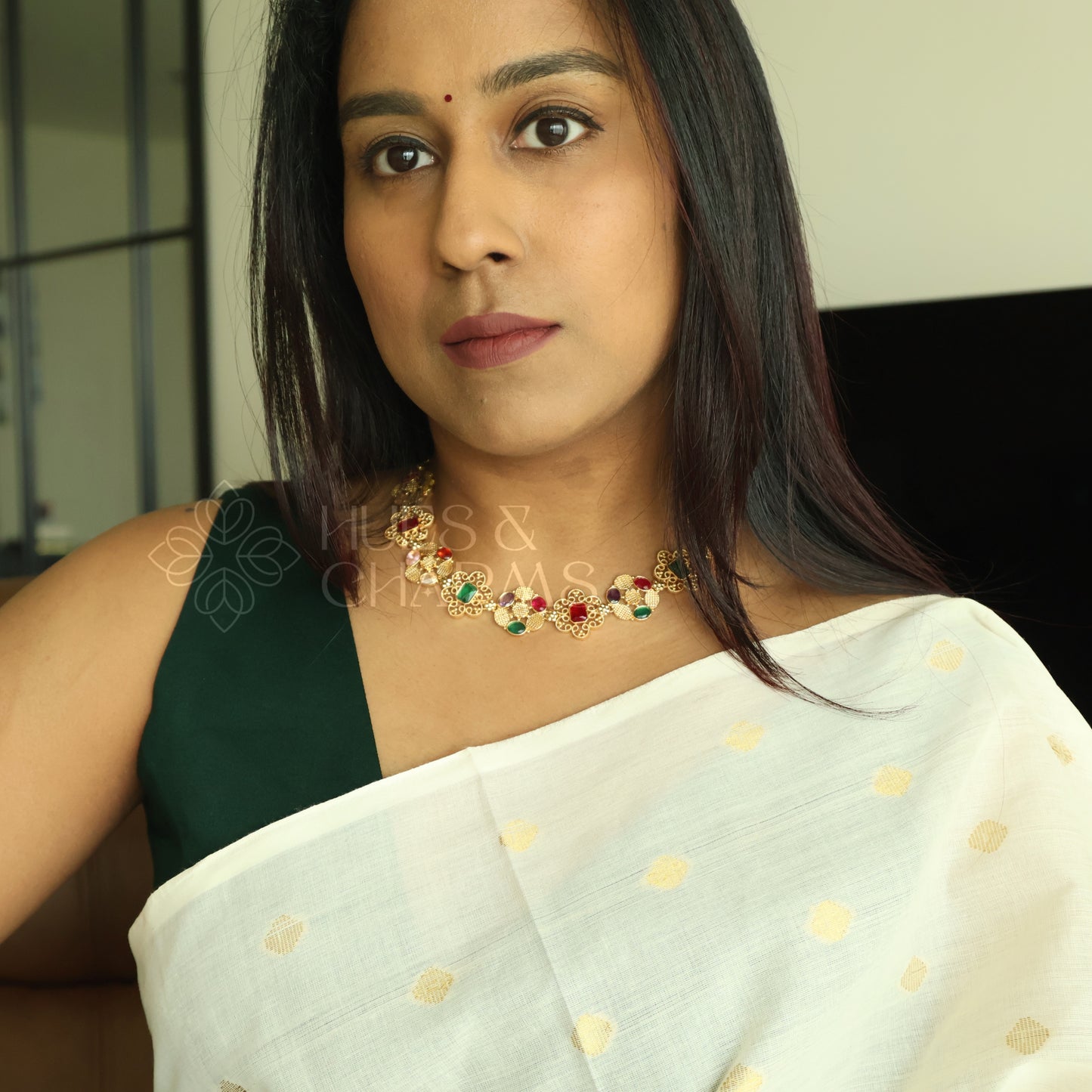 NAVARANGA RATNA NECKLACE SET |GOLD PLATED