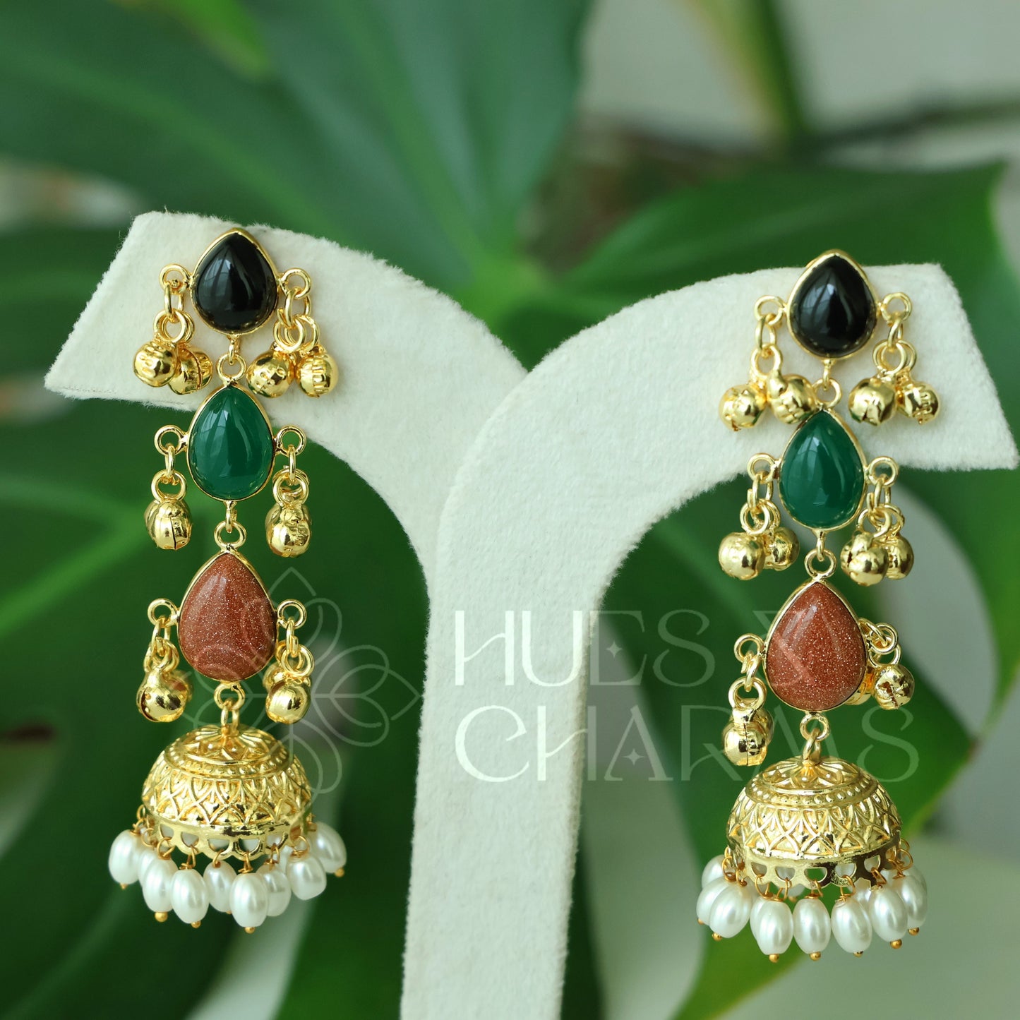 GOLDEN KANIKA PEARL GHUNGROO JHUMKA (Colours available)