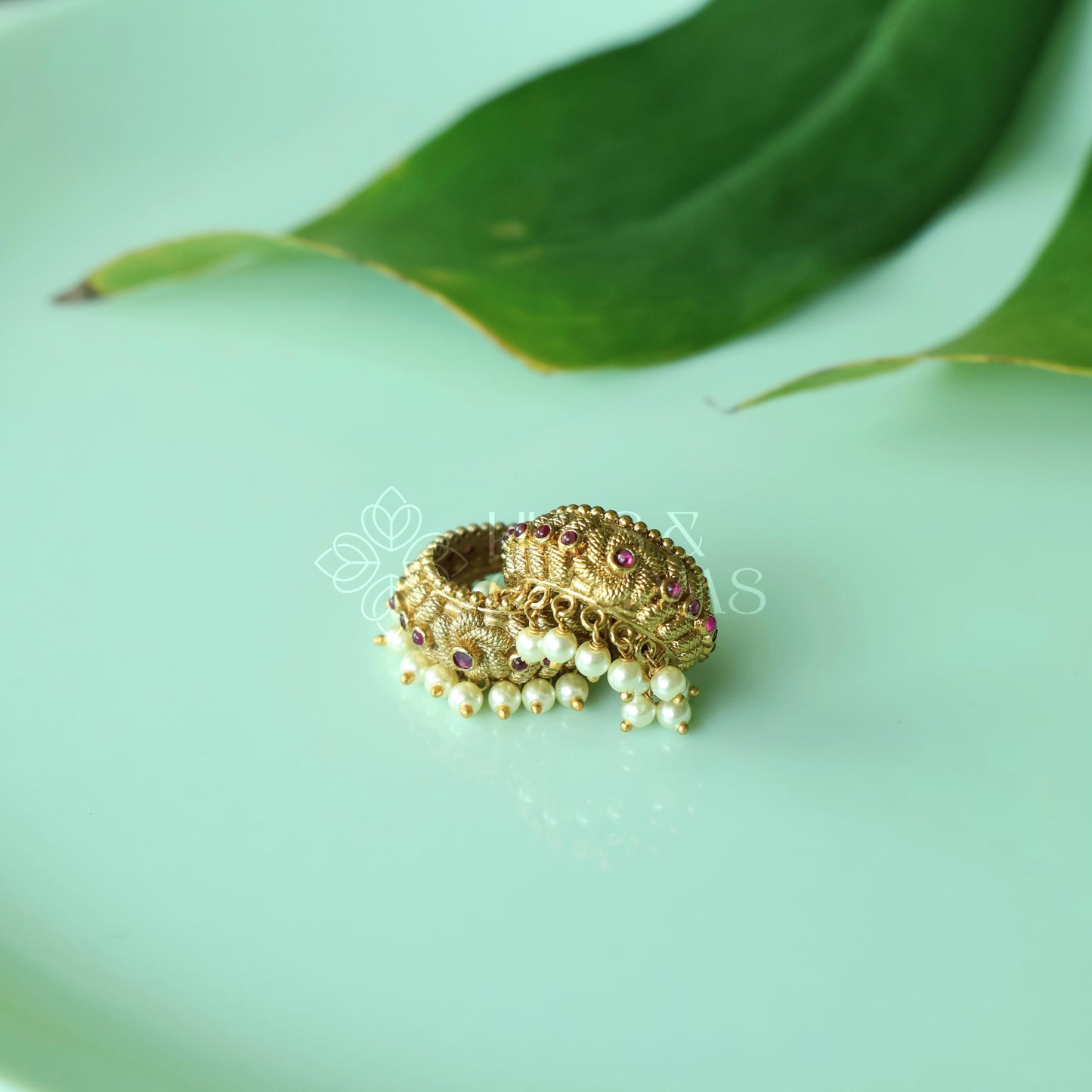 GOLDEN HERITAGE RUBY BUGADI WITH PEARLS