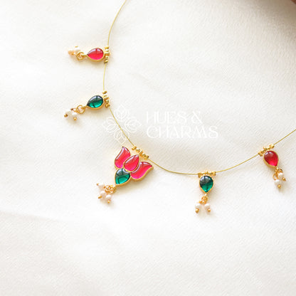 LOTUS FLOATING NECKPIECE - PINK & GREEN