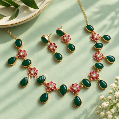 FLORENTINA NATURAL STONE NECKLACE SET - GREEN ONYX
