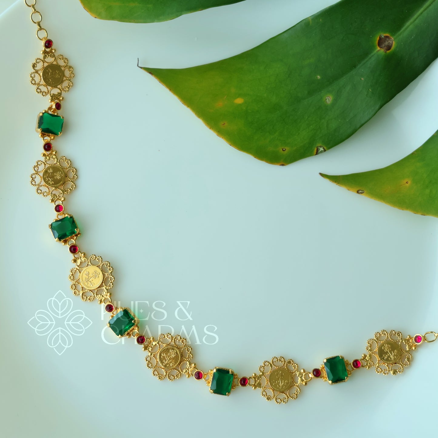 TRADITIONAL PADMIKA VYRA COIN NECKLACE | PREMIUM GOLD PLATED ( Colours available )