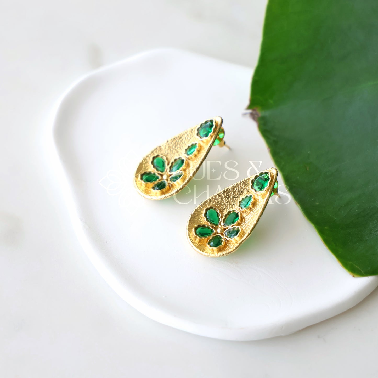 GOLDEN GLOSSY PETAL IVY DROP EARRINGS (COLOURS AVAILABLE)