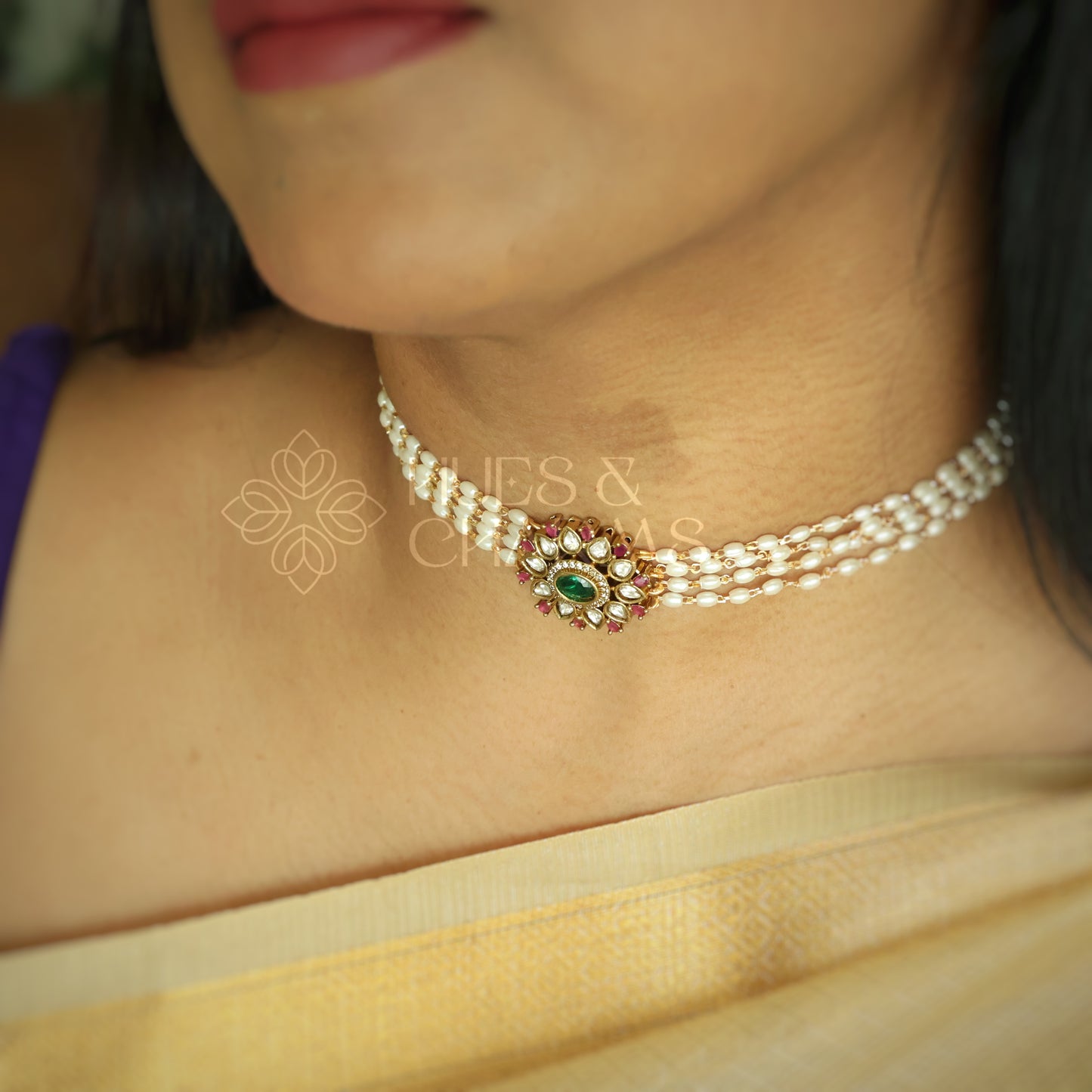 GOLDEN RATNA PADMA KUNDAN PEARL CHOKER | Premium jewellery