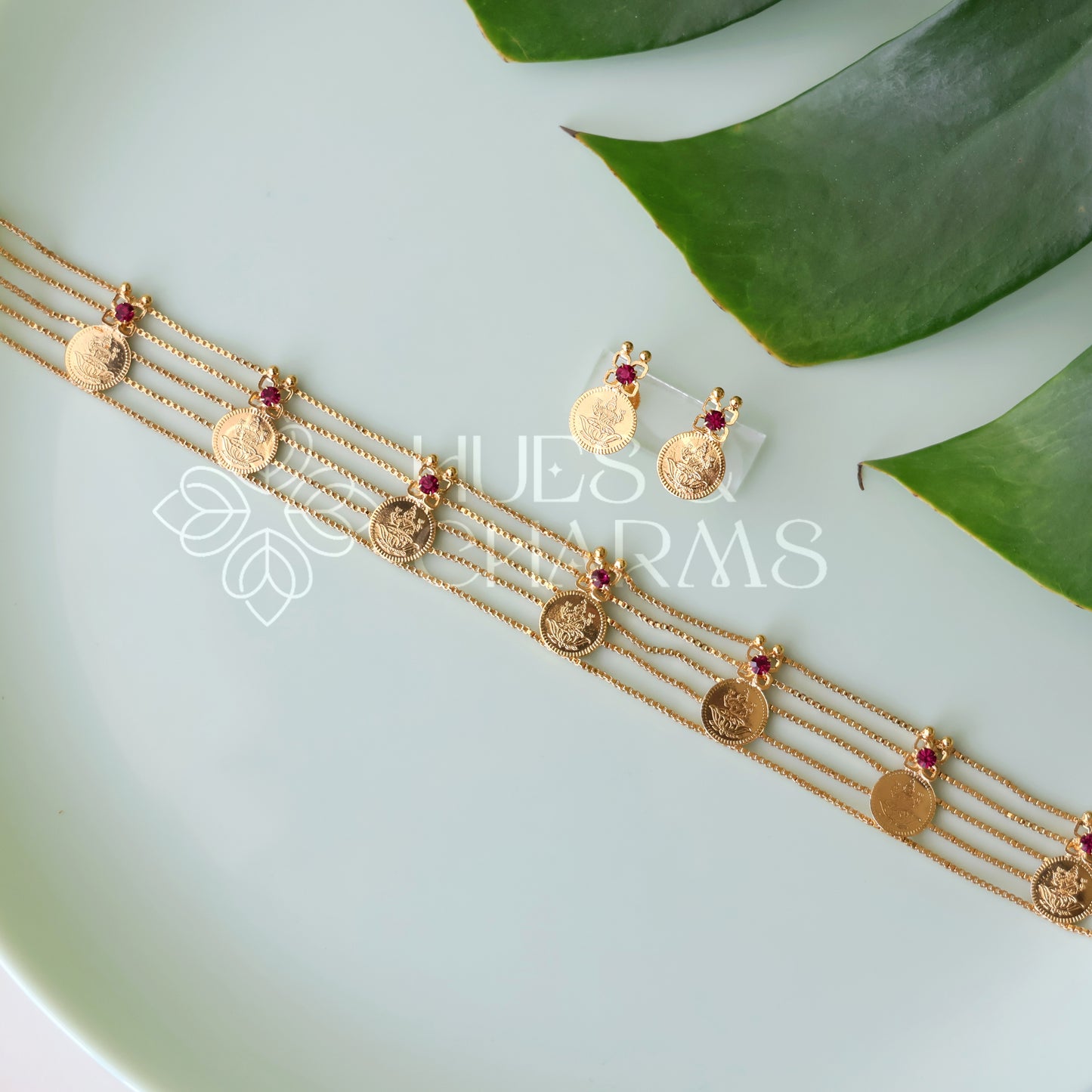 TRADITIONAL KASHU LAKSHMI COIN CHOKER SET | GOLD PLATED
