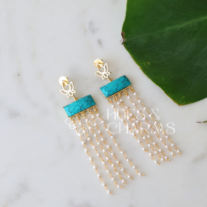 GOLDEN LAYERED LOTUS PEARL EARRINGS  (COLOURS AVAILABLE)