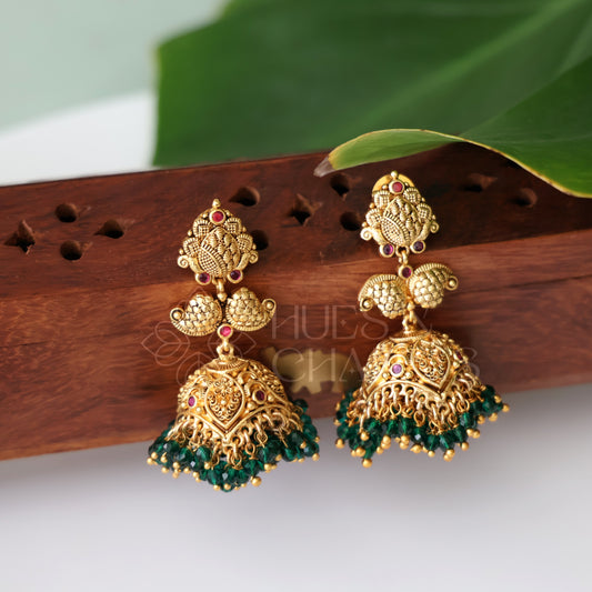 TRADITIONAL VAMIKA GREEN BEADED JHUMKA | PREMIUM JEWELLERY