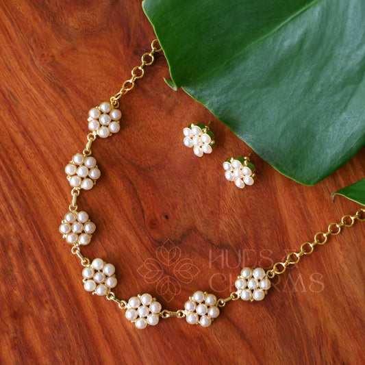 GOLDEN BLOOMING PEARL NECKLACE SET