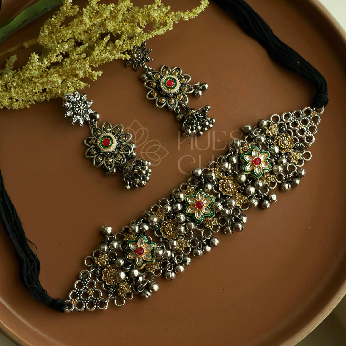 MALLIKA DUAL TONE OXIDISED CHOKER SET