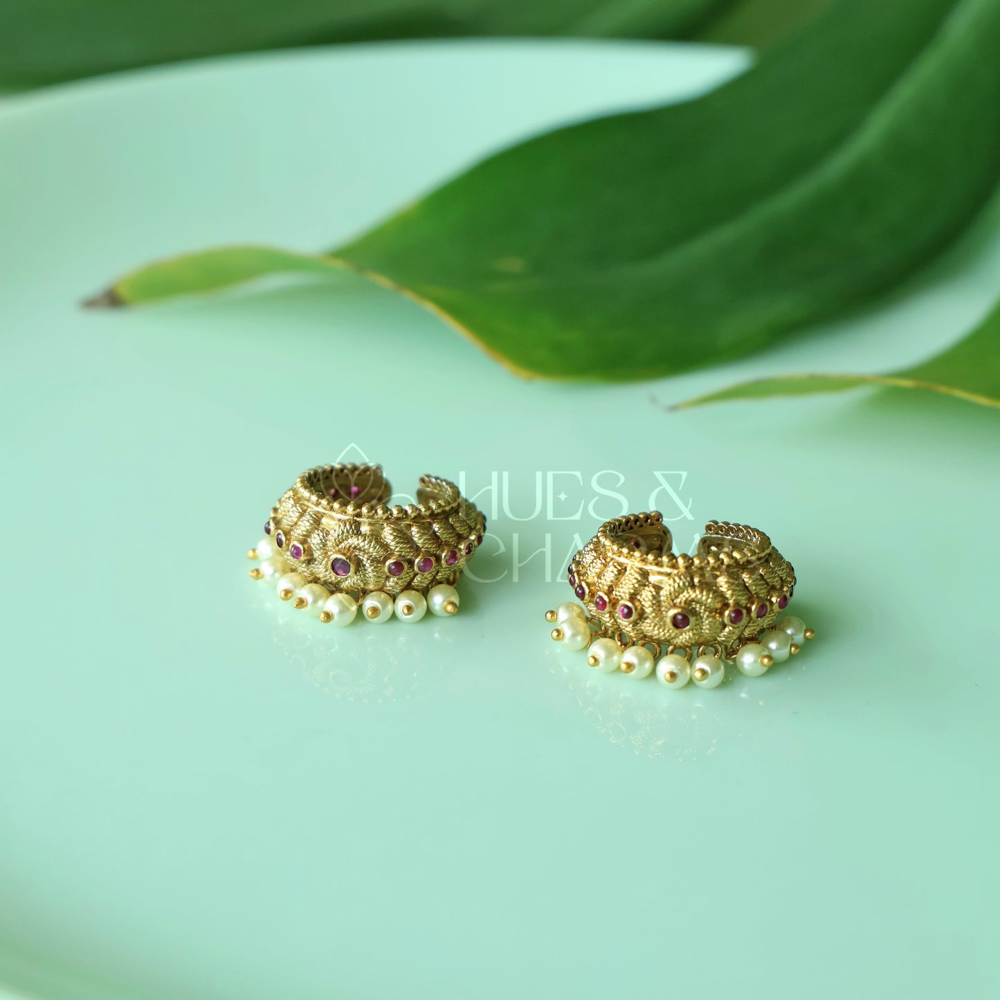 GOLDEN HERITAGE RUBY BUGADI WITH PEARLS