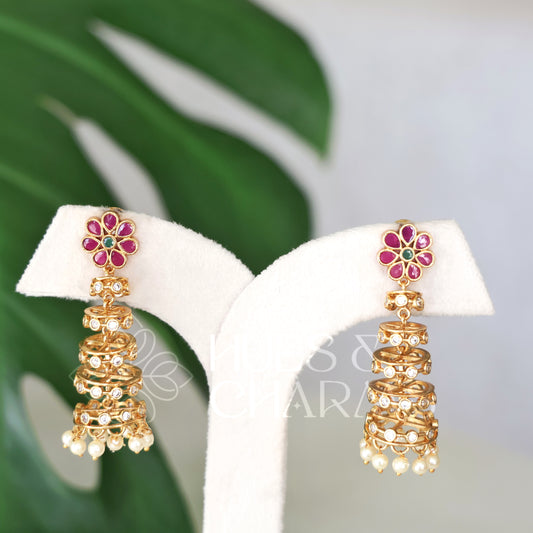 GOLDEN SPIRAL JHUMKA WITH PEARLS (COLOURS AVAILABLE)