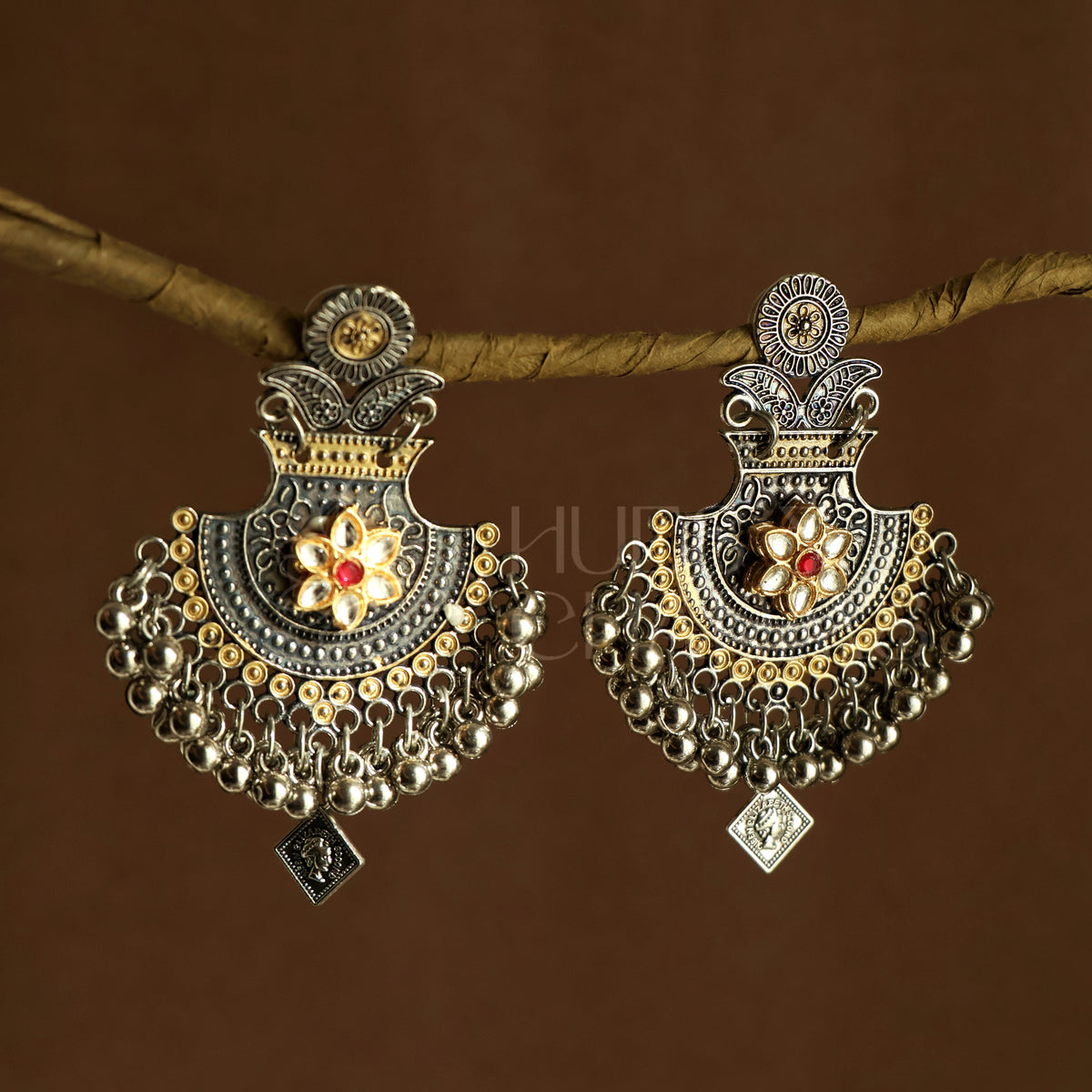 OXIDIZED DUAL TONE PHOOLRANI EARRINGS