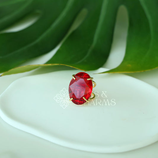 GLOSSY MIXED-CUT  ADJUSTABLE RING (Multiple shapes & colours available)