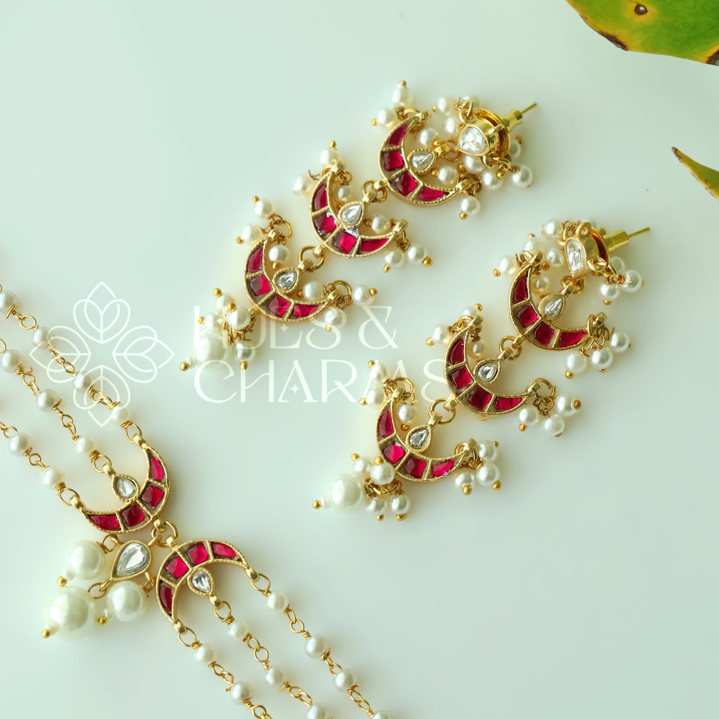 PEARL LAYERED JADAU CHANDRÉ CHOKER SET |PREMIUM JEWELLERY (Colours available)