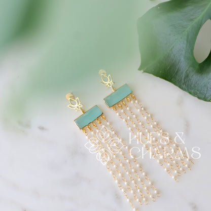GOLDEN LAYERED LOTUS PEARL EARRINGS  (COLOURS AVAILABLE)