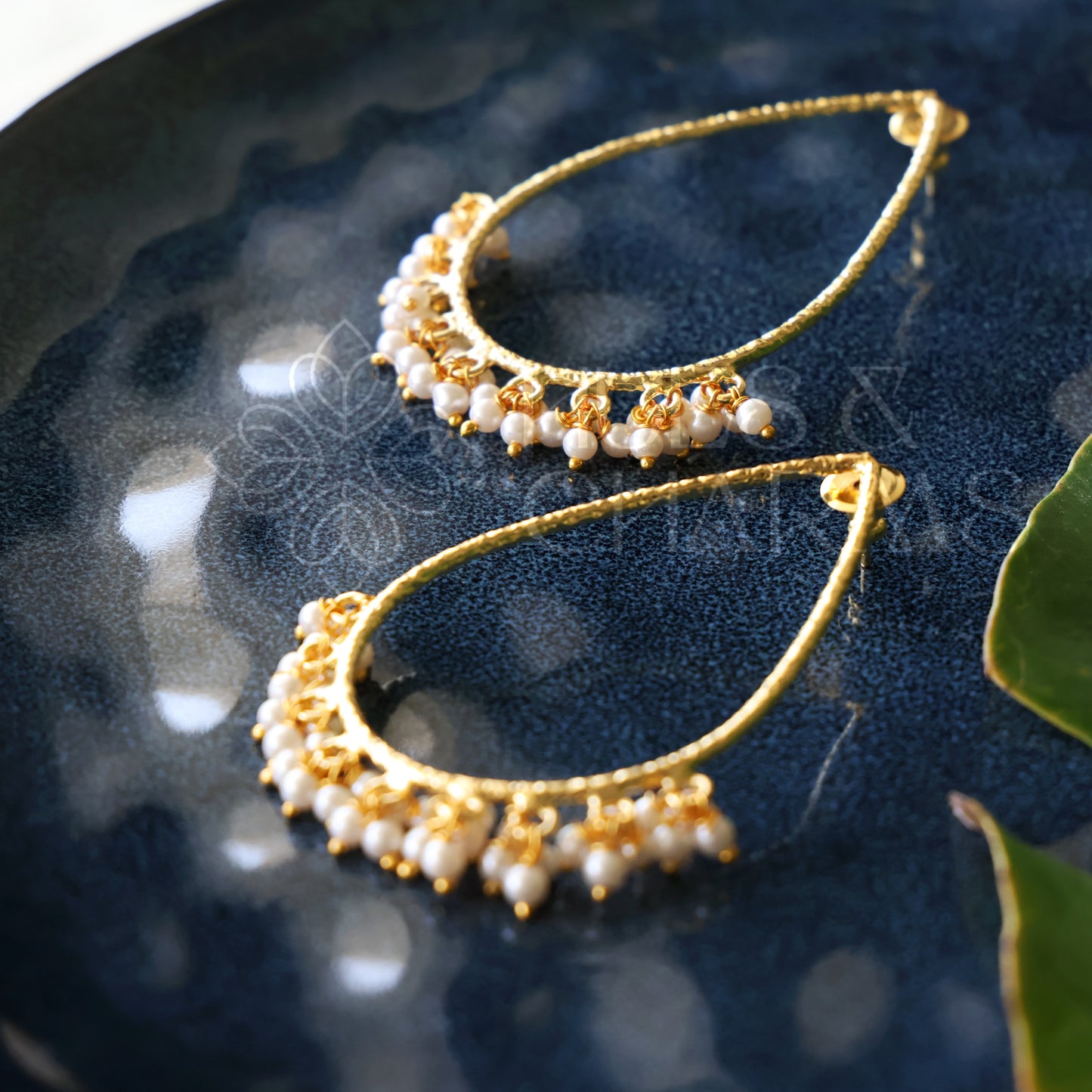 GOLDEN  MUKTA TEARDROPS STATEMENT EARRINGS