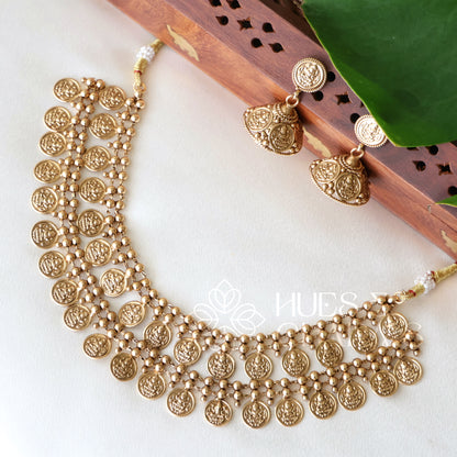 TRADITIONAL GOLDEN LAKSHMI DOUBLE LAYER COIN NECKLACE SET