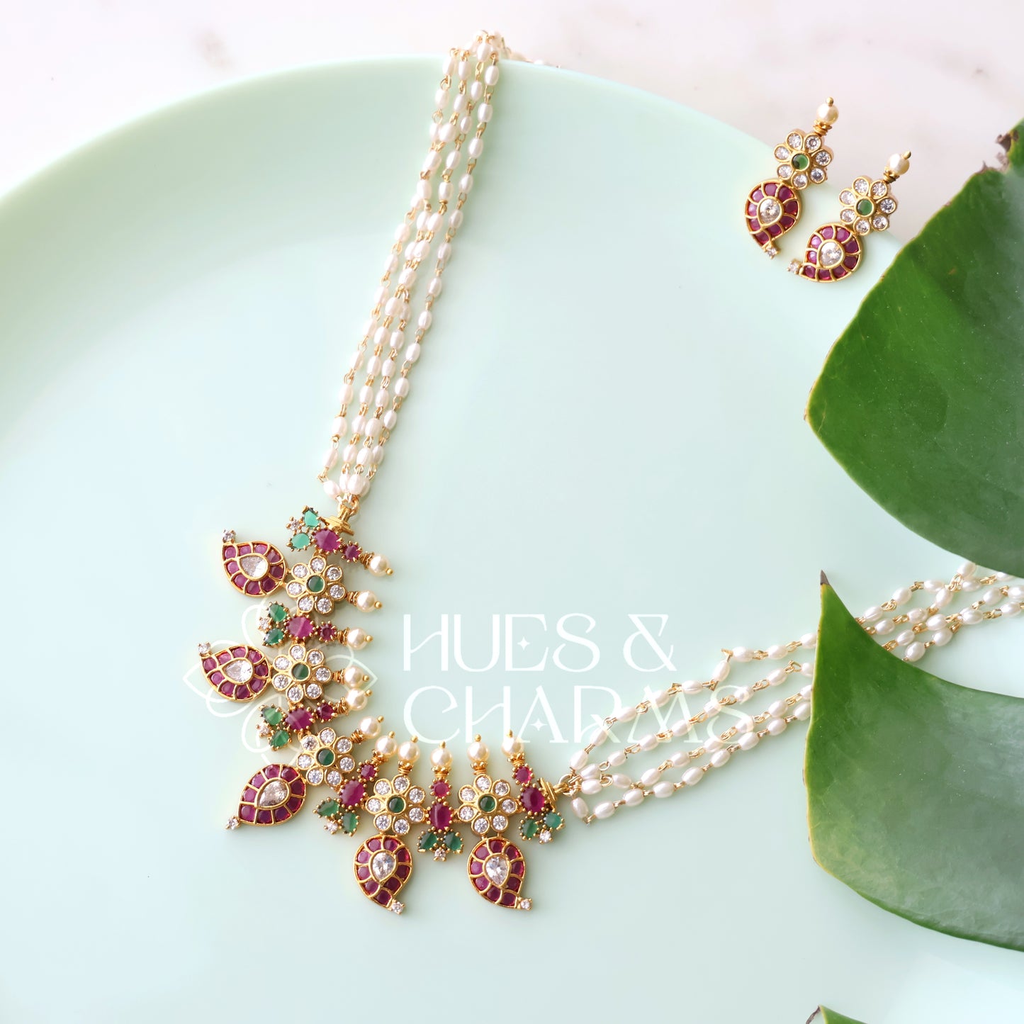 KEMP FLORAL PEARL NECKLACE SET |PREMIUM JEWELLERY