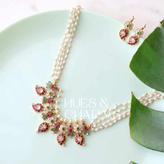 KEMP FLORAL PEARL NECKLACE SET |PREMIUM JEWELLERY