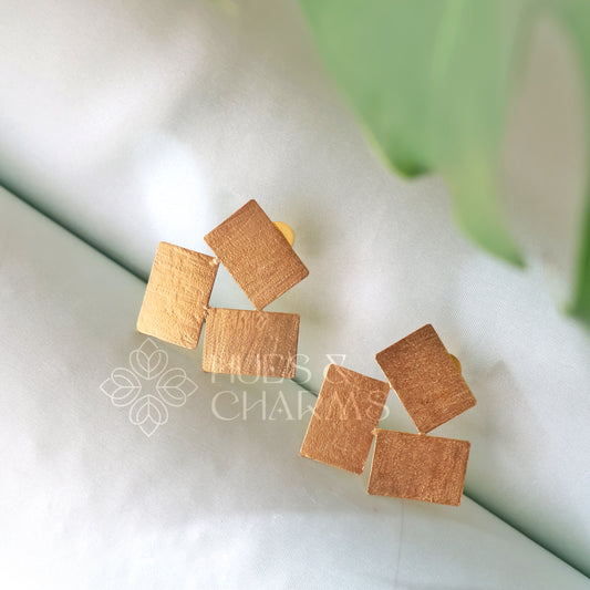 GOLDEN STACKED SQUARE STUD EARRINGS