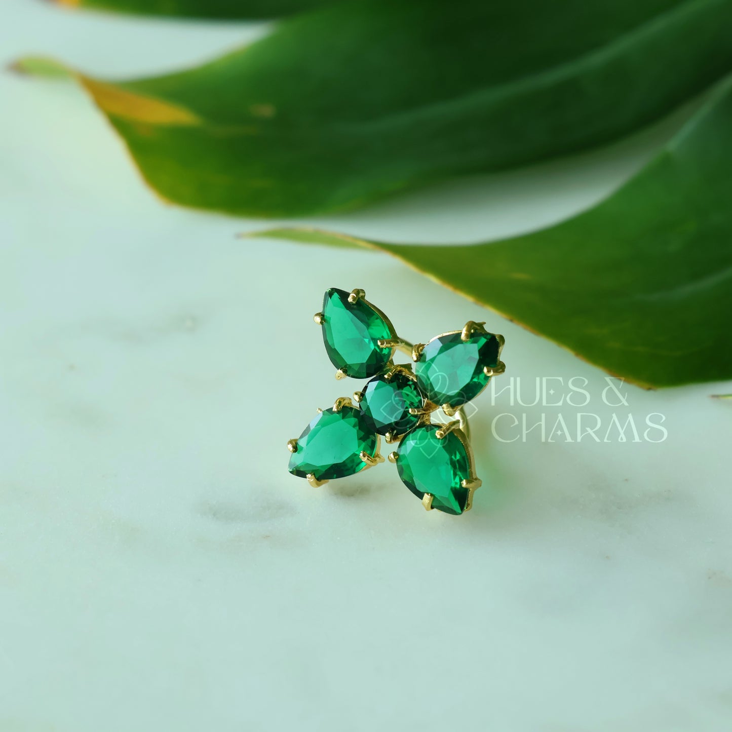 GLOSSY FLORAL STATEMENT ADJUSTABLE RING (COLOURS AVAILABLE)