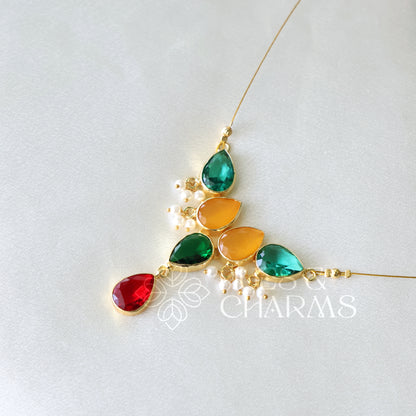 GLOSSY 5 DROP FLOATING NECKPIECE WITH PEARLS (COLOURS AVAILABLE)