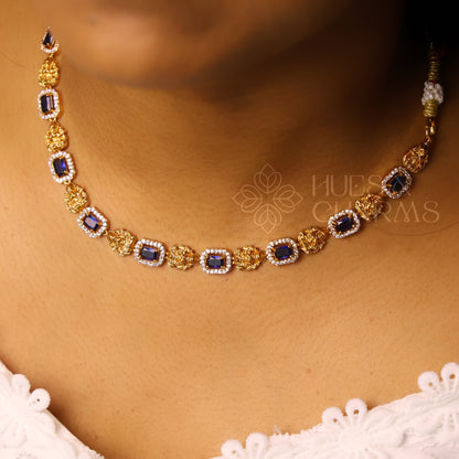 GOLDEN NAVARATNA LAKSHMI AD NECKLACE SET (Colours available)