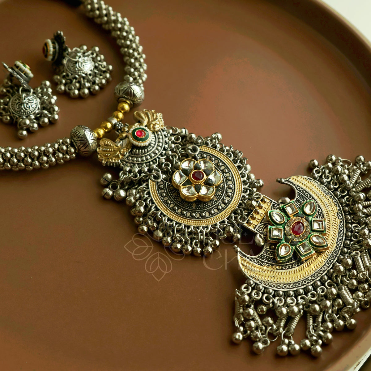 CHANDRIMA DUAL TONE OXIDISED NECKLACE SET