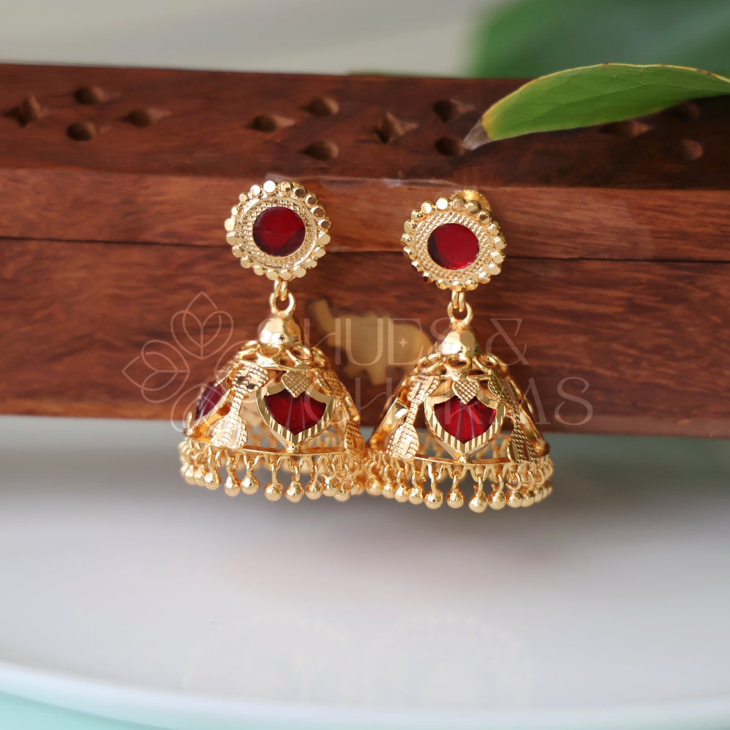GOLDEN PALAKKA JHUMKAS |GOLD PLATED(Colours available)