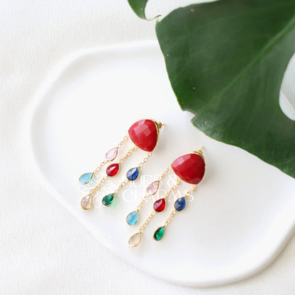 GLOSSY 3 LAYER MULTICOLOUR STATEMENT EARRING (COLOURS AVAILABLE)