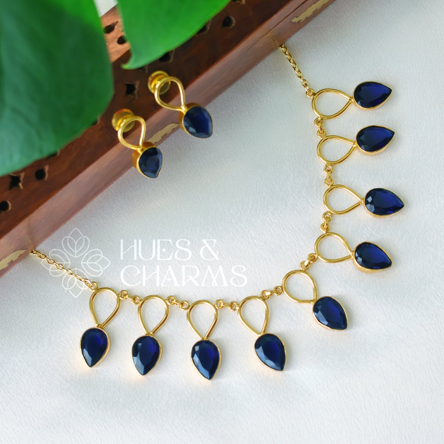 MIDNIGHT BLUE GLOSSY DROP NECKLACE SET