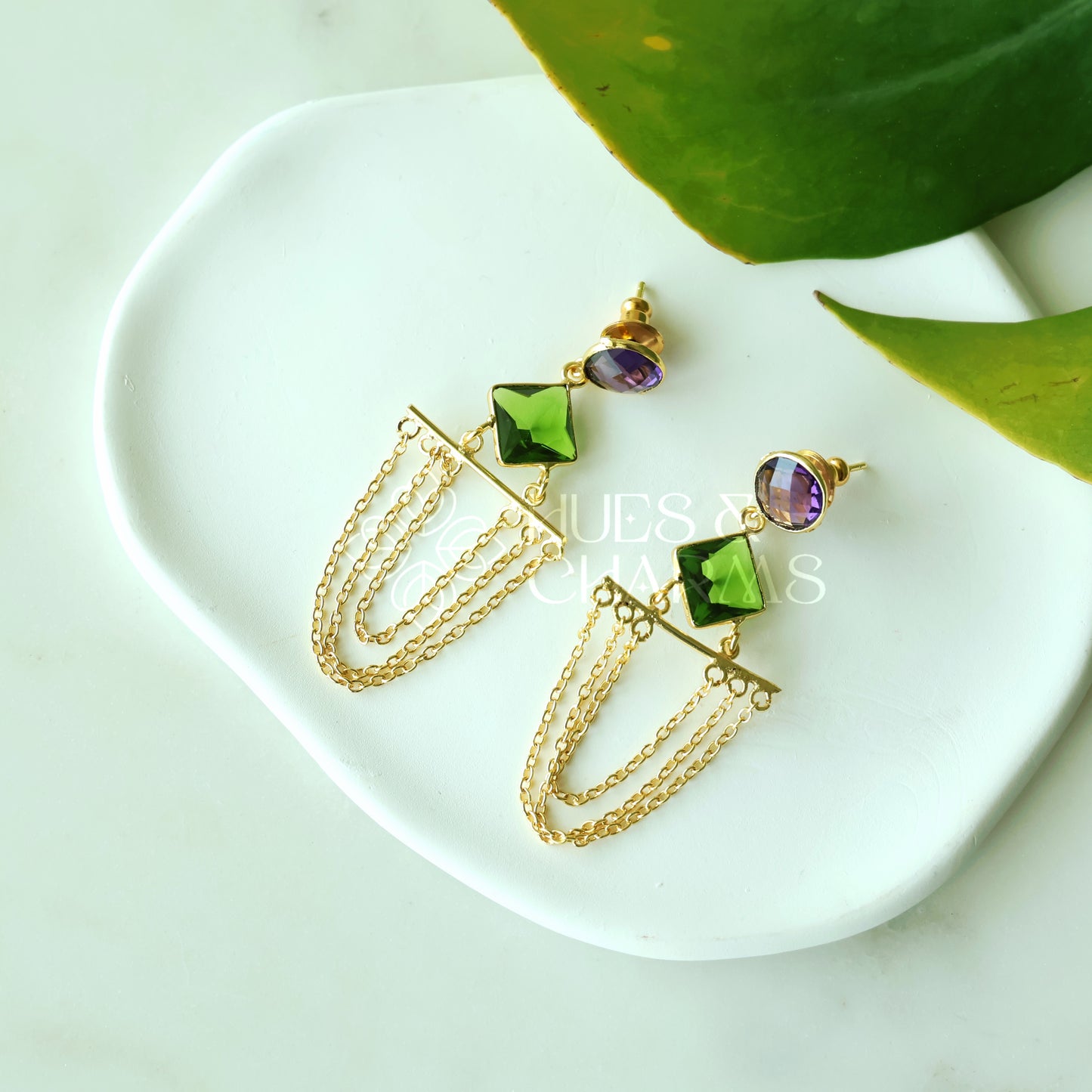 GOLDEN GLOSSY CHAINED ALLURE DANGLER EARRINGS (COLOURS AVAILABLE)