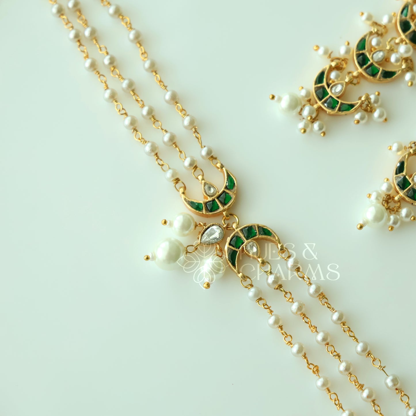 PEARL LAYERED JADAU CHANDRÉ CHOKER SET |PREMIUM JEWELLERY (Colours available)