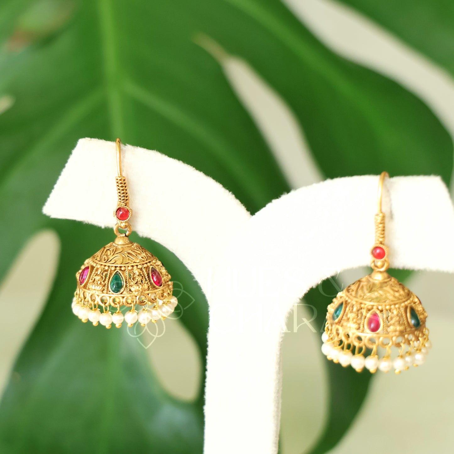 GOLDEN SUVARNA LAKSHMI SIMPLE JHUMKA WITH PEARLS