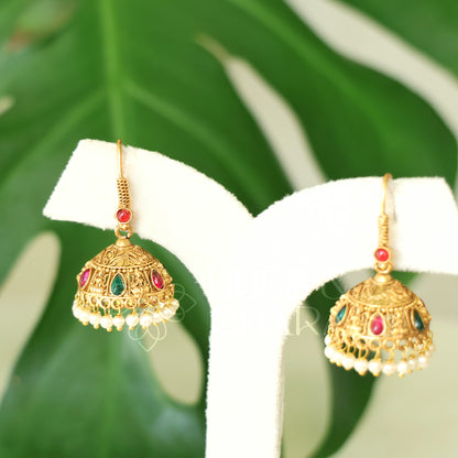 GOLDEN SUVARNA LAKSHMI SIMPLE JHUMKA WITH PEARLS